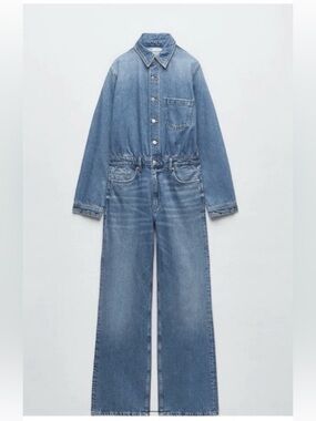 ZARA || Denim Long Sleeve Jumpsuit Size Small